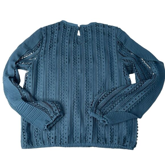 Calligraphie Teal Laced Ruffles Long Sleeve Blouse Top Size Medium - Picture 3 of 11